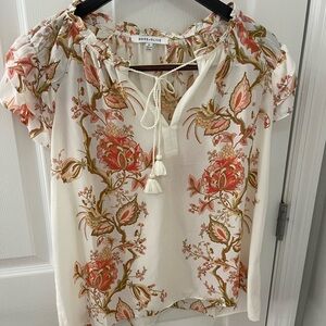Rose & Olive Floral Blouse - Cream and Red